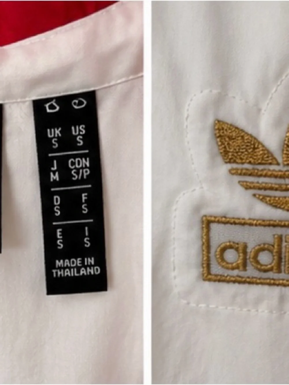 adidas White Puffer Jacket with Red & Blue Sleeves